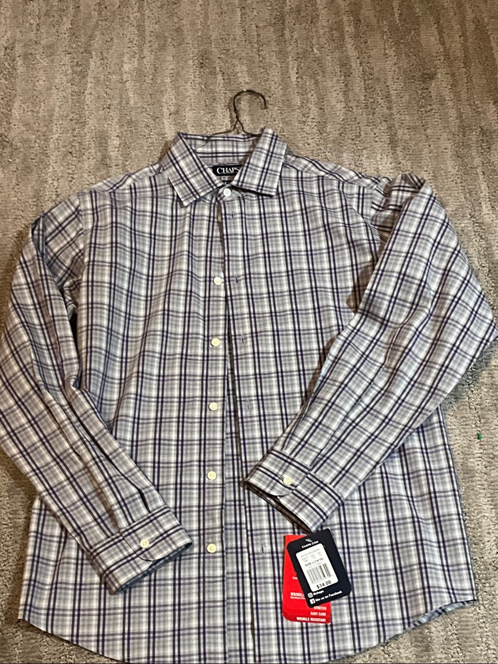 Chaps Kids White and Blue Plaid Button-Down Shirt